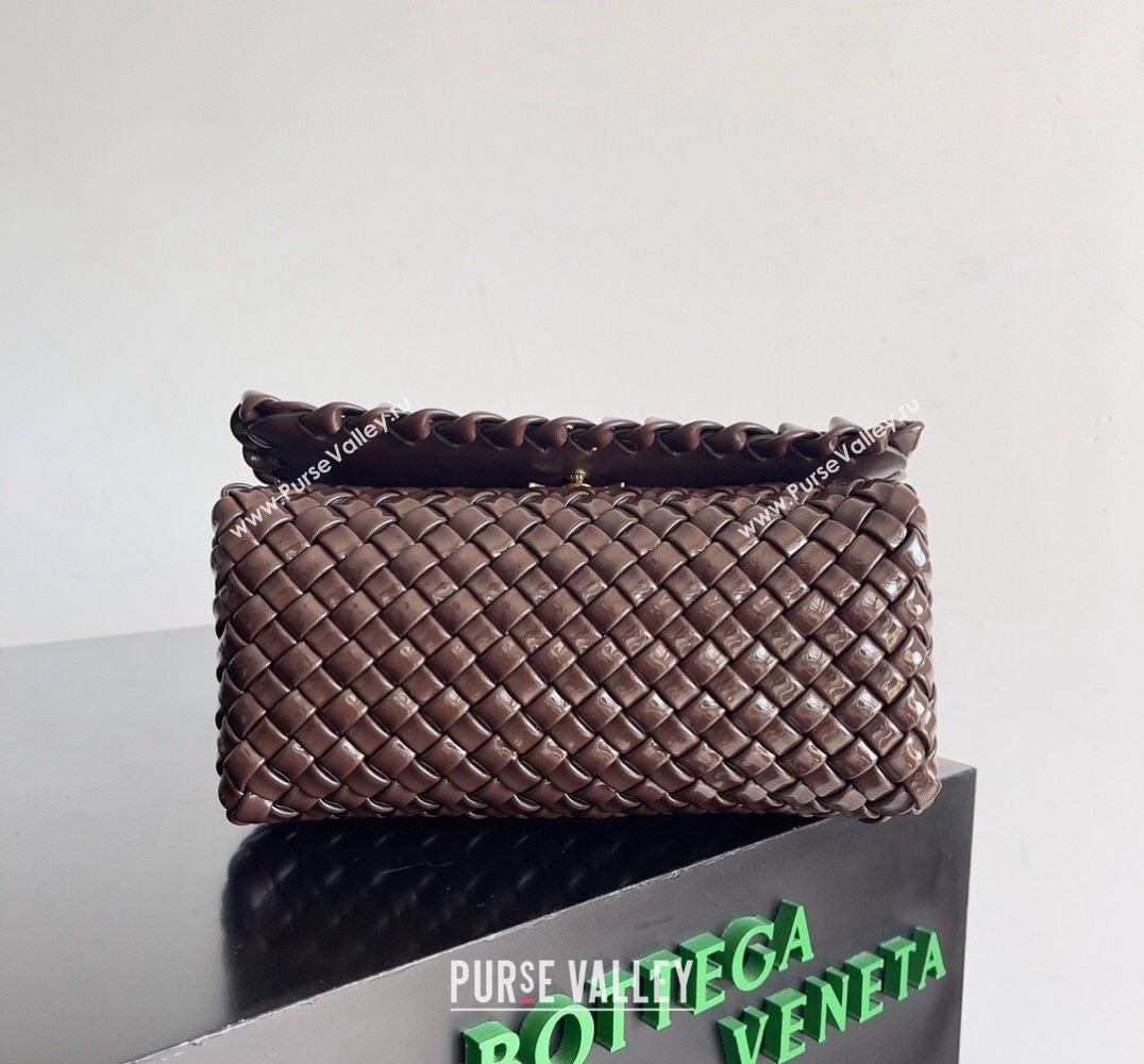Bottega Veneta Patti Padded intreccio leather Top Handle Bag Patent FONDANT 2024 (misu-24040808)