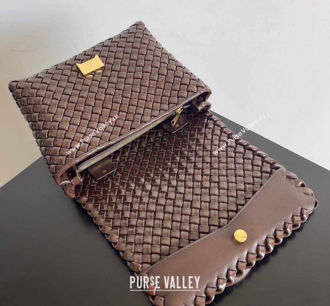 Bottega Veneta Patti Padded intreccio leather Top Handle Bag Patent FONDANT 2024 (misu-24040808)