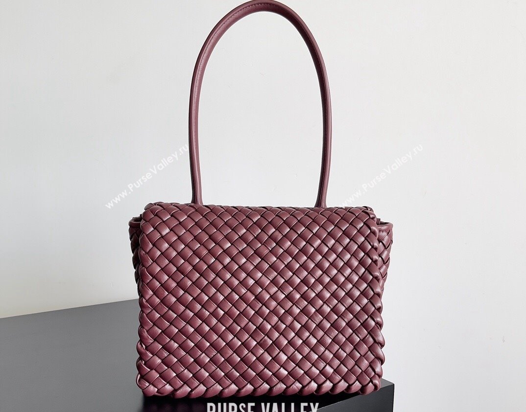 Bottega Veneta Patti Padded intreccio leather Top Handle Bag BAROLO 2024 (misu-24040806)