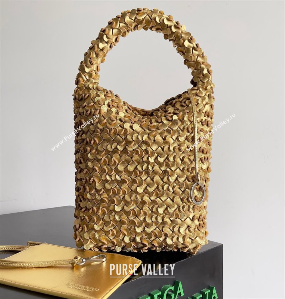 Bottega Veneta Kalimero Bucket bag Intreccio lamina leather Gold 2024 (misu-24040712)