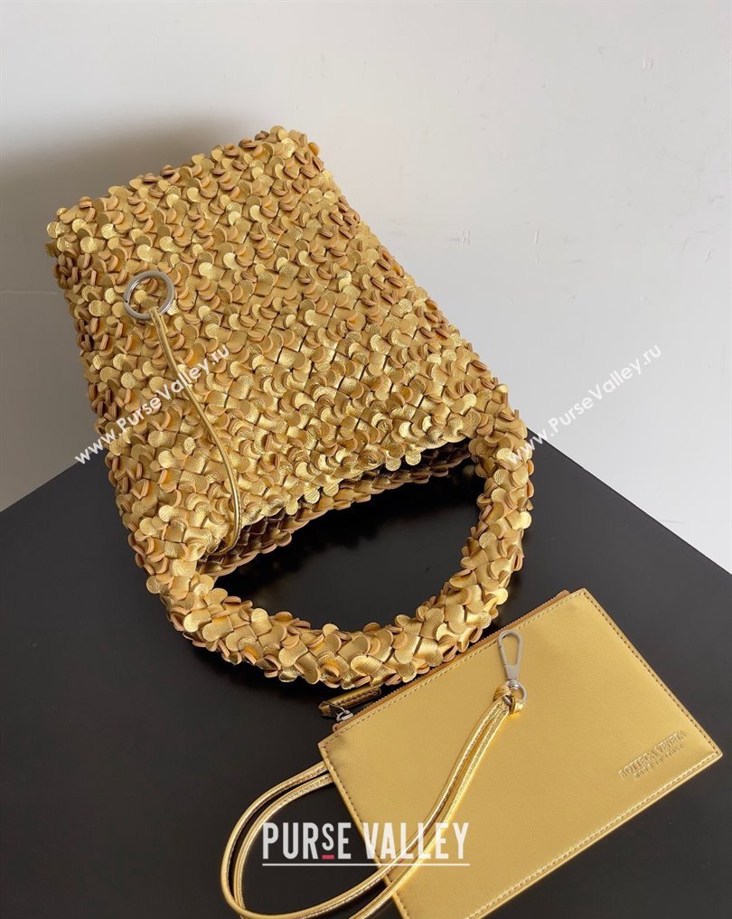 Bottega Veneta Kalimero Bucket bag Intreccio lamina leather Gold 2024 (misu-24040712)