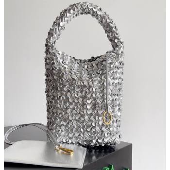Bottega Veneta Kalimero Bucket bag Intreccio lamina leather Silver 2024 (misu-24040713)