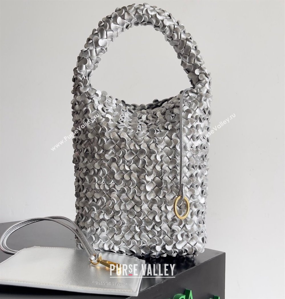 Bottega Veneta Kalimero Bucket bag Intreccio lamina leather Silver 2024 (misu-24040713)