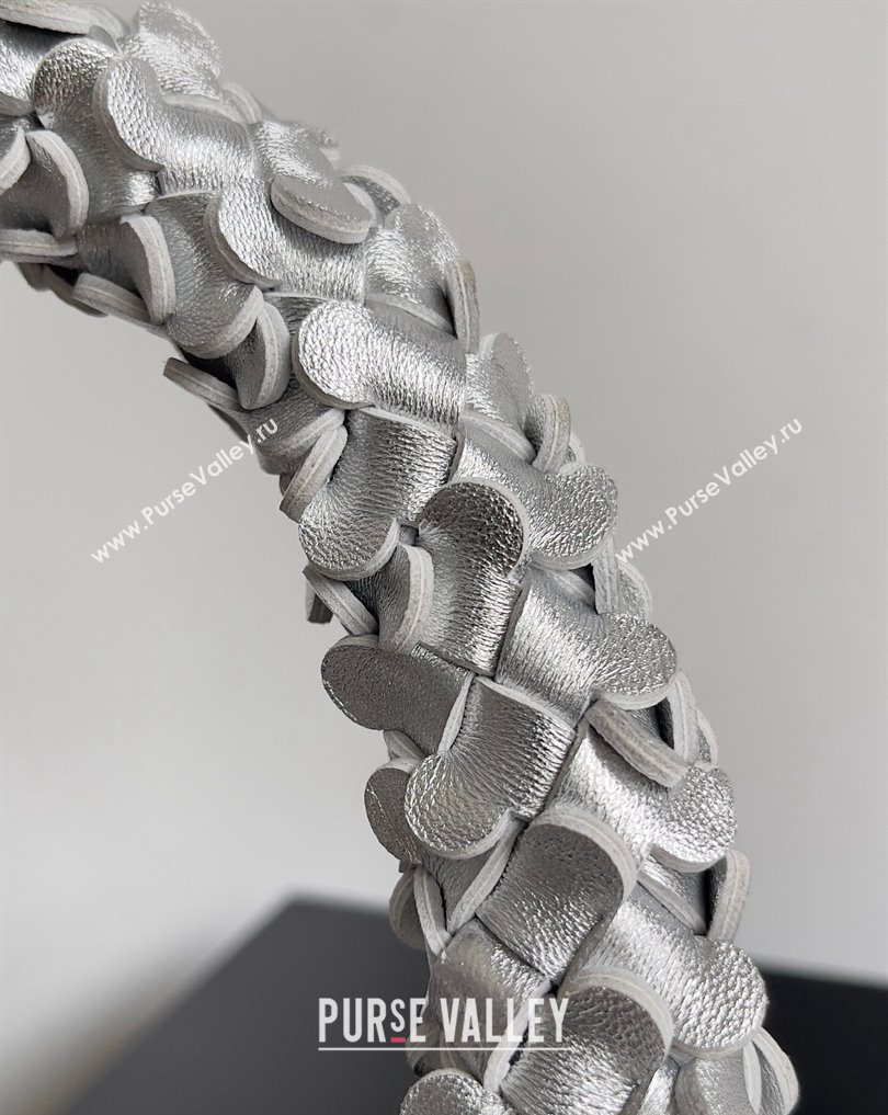 Bottega Veneta Kalimero Bucket bag Intreccio lamina leather Silver 2024 (misu-24040713)