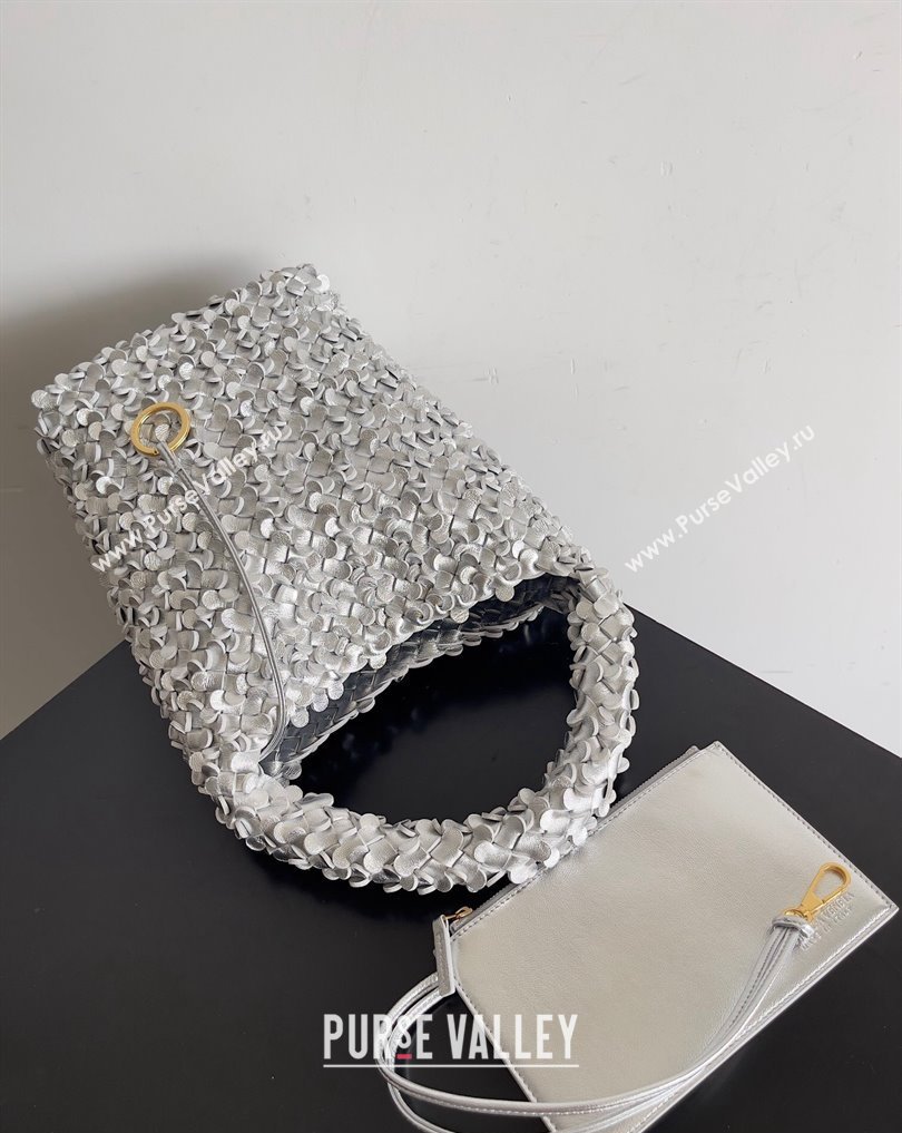 Bottega Veneta Kalimero Bucket bag Intreccio lamina leather Silver 2024 (misu-24040713)