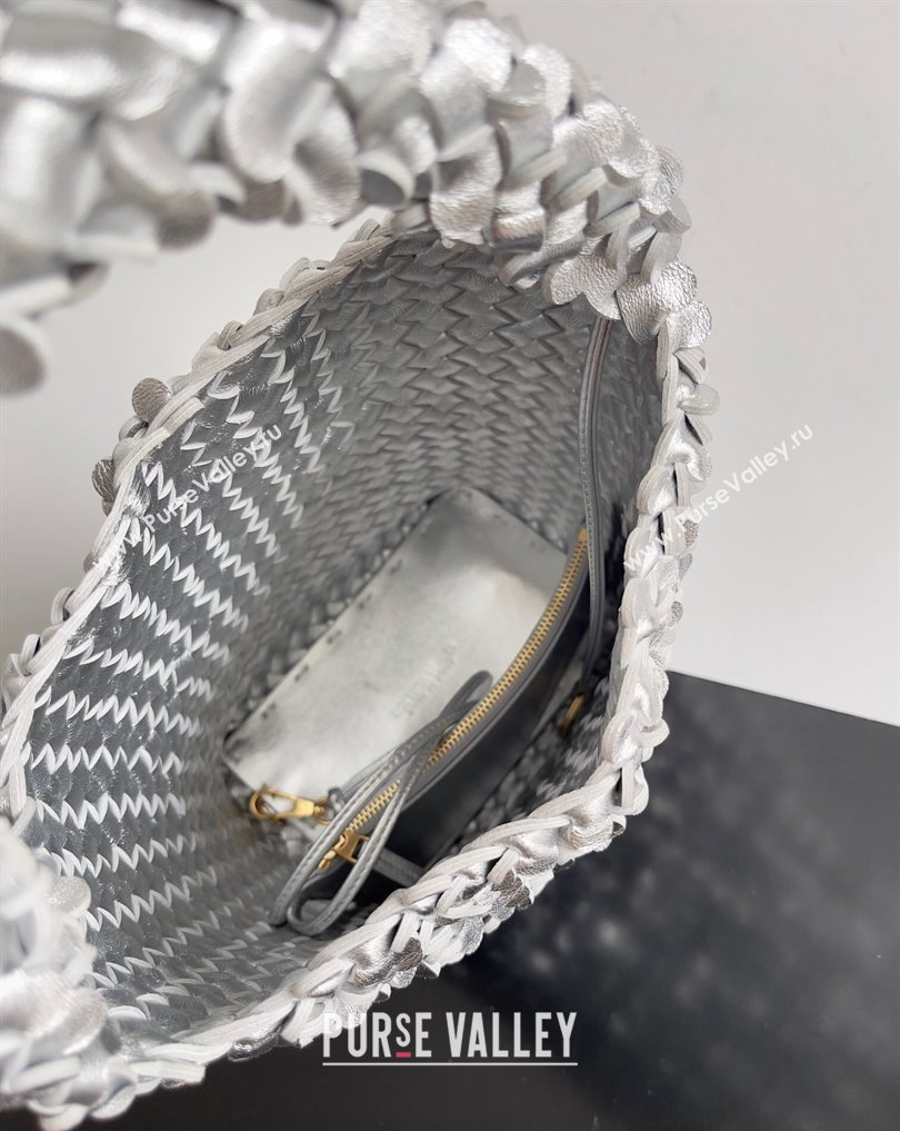 Bottega Veneta Kalimero Bucket bag Intreccio lamina leather Silver 2024 (misu-24040713)
