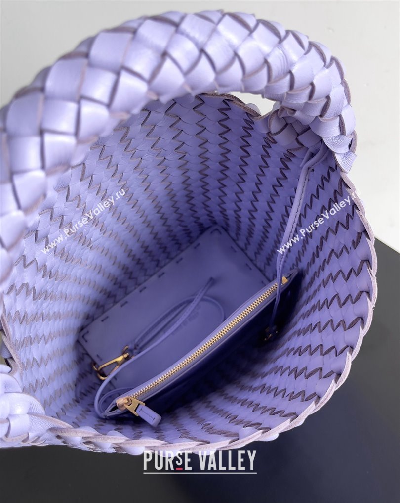 Bottega Veneta Small Cabat Bucket Small Intreccio leather bag Lilac 2024 (misu-24040710)