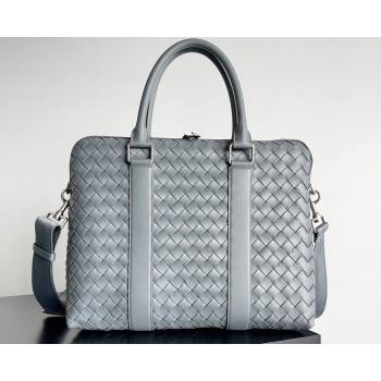 Bottega Veneta Slim Intrecciato Briefcase Bag Gray (misu-24040824)