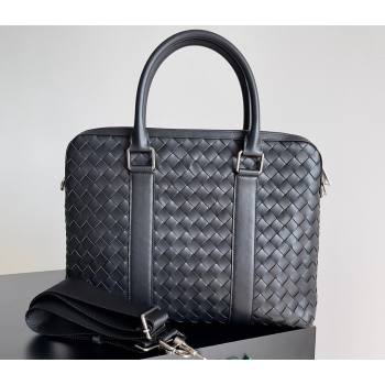 Bottega Veneta Slim Intrecciato Briefcase Bag Black (misu-24040825)