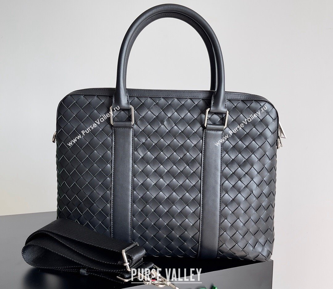 Bottega Veneta Slim Intrecciato Briefcase Bag Black (misu-24040825)