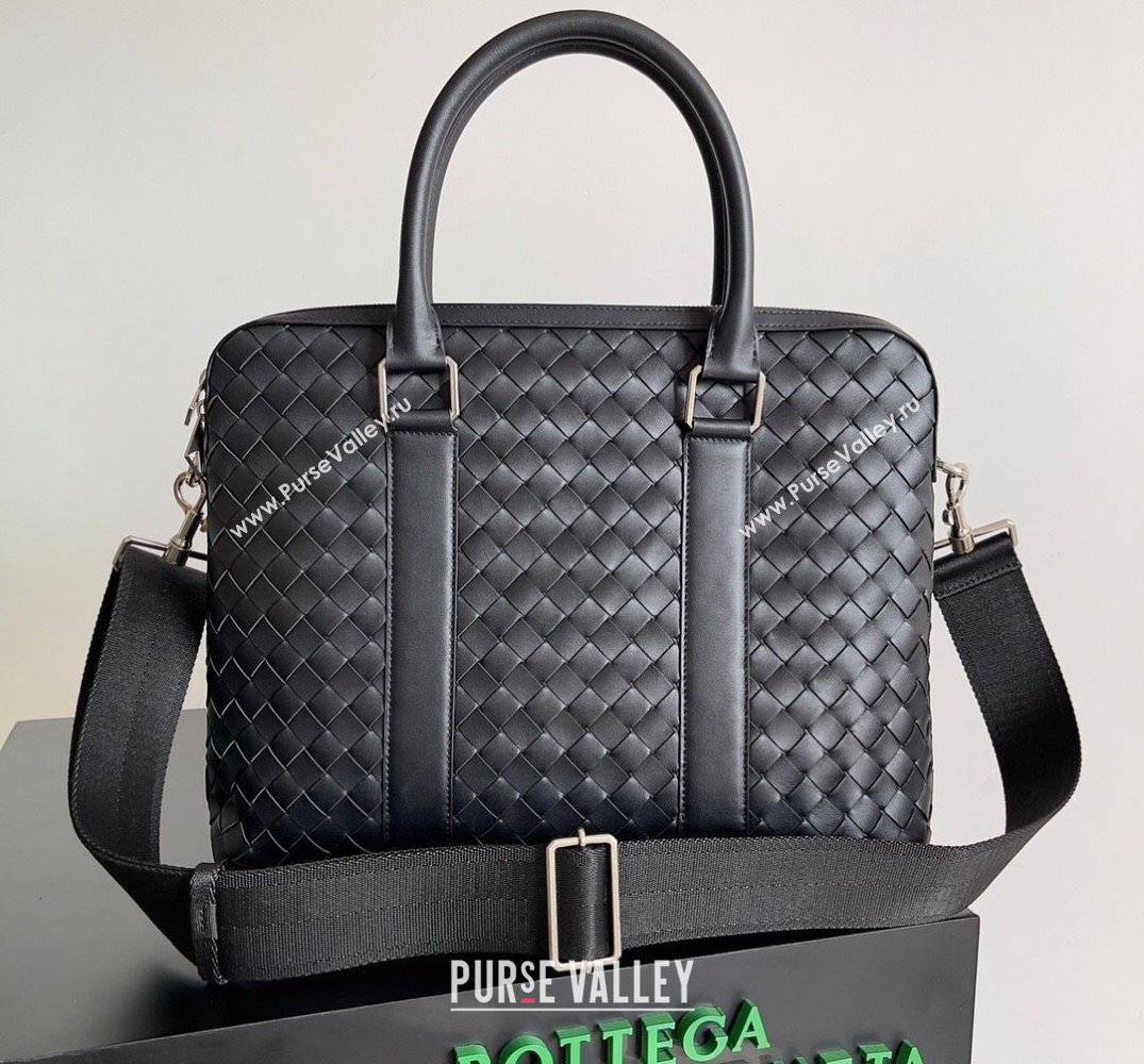 Bottega Veneta Slim Intrecciato Briefcase Bag Black (misu-24040825)