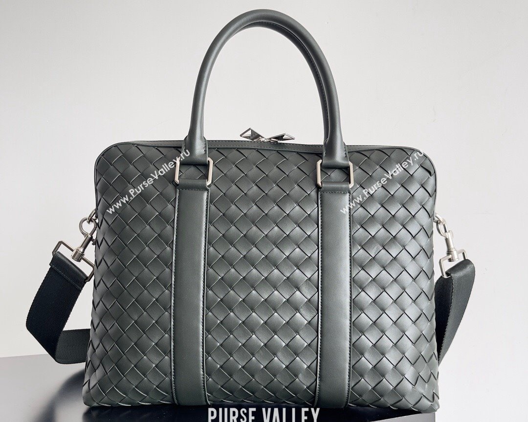 Bottega Veneta Slim Intrecciato Briefcase Bag Dark green (misu-24040827)