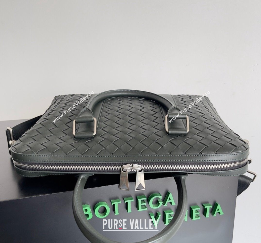 Bottega Veneta Slim Intrecciato Briefcase Bag Dark green (misu-24040827)