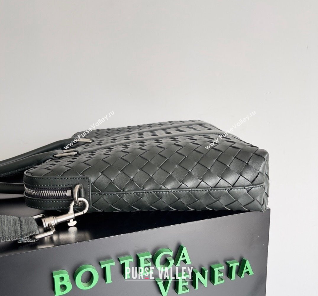 Bottega Veneta Slim Intrecciato Briefcase Bag Dark green (misu-24040827)