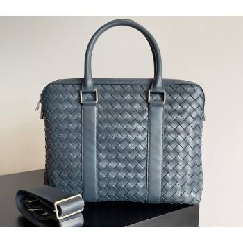 Bottega Veneta Slim Intrecciato Briefcase Bag Navy Blue (misu-24040828)