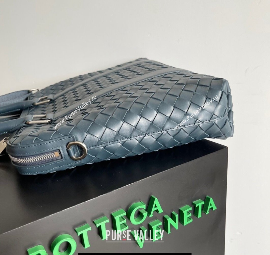 Bottega Veneta Slim Intrecciato Briefcase Bag Navy Blue (misu-24040828)