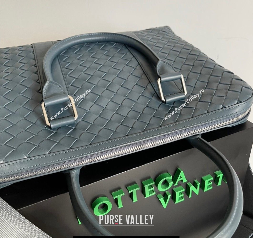 Bottega Veneta Slim Intrecciato Briefcase Bag Navy Blue (misu-24040828)