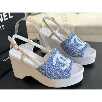 Chanel Tweed Patent Calfskin Sandals G45555 Blue 2024 (modeng-24040707)