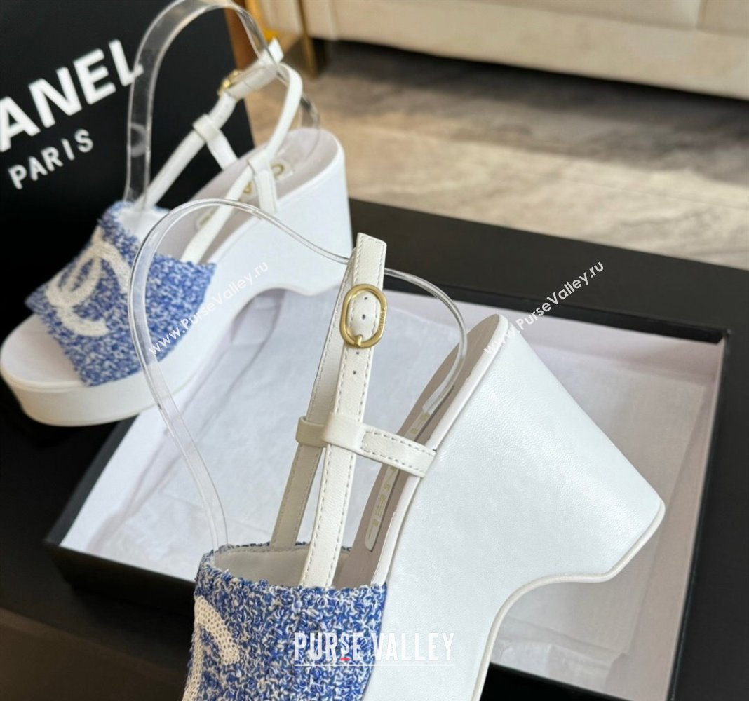 Chanel Tweed Patent Calfskin Sandals G45555 Blue 2024 (modeng-24040707)