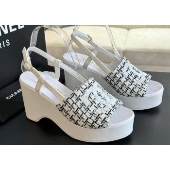 Chanel Tweed Patent Calfskin Sandals G45555 Gray 2024 (modeng-24040706)