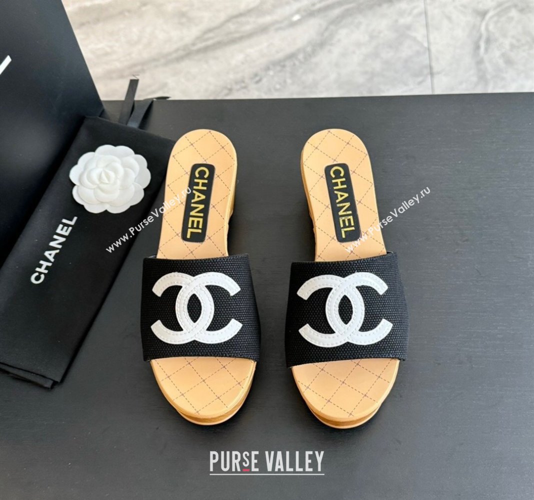 Chanel Fabric Patent Calfskin Mules G45555 Black 2024 (modeng-24040709)