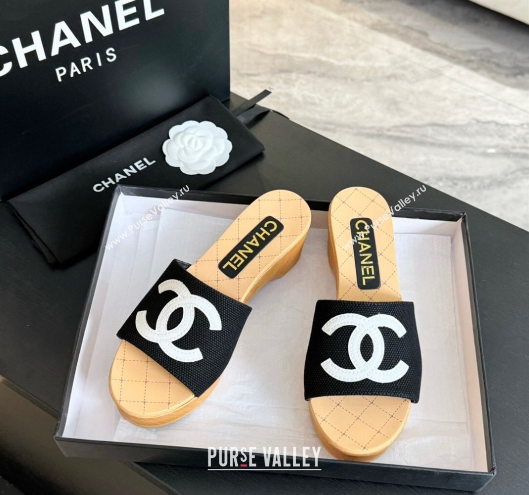 Chanel Fabric Patent Calfskin Mules G45555 Black 2024 (modeng-24040709)