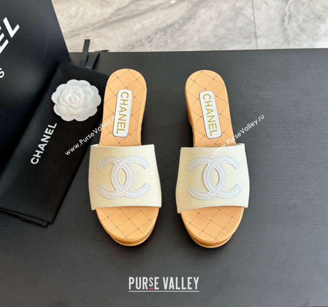 Chanel Fabric Patent Calfskin Mules G45555 White 2024 (modeng-24040710)