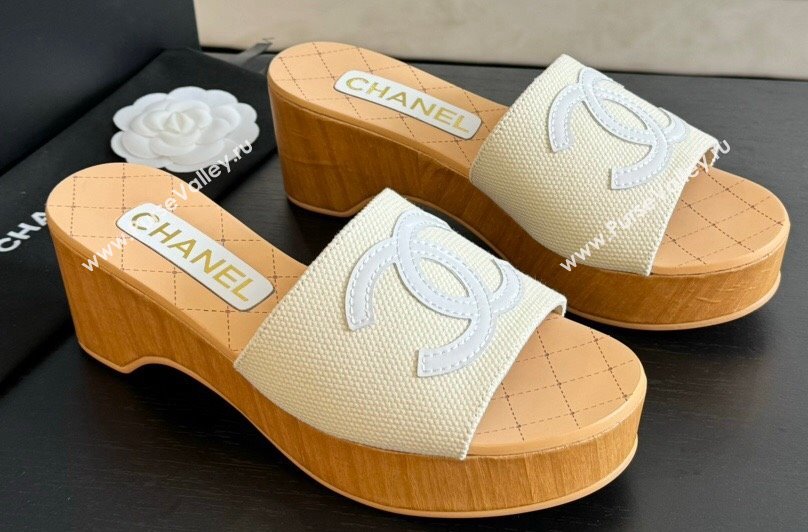 Chanel Fabric Patent Calfskin Mules G45555 White 2024 (modeng-24040710)