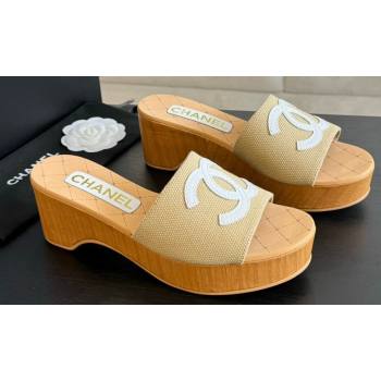 Chanel Fabric Patent Calfskin Mules G45555 Beige 2024 (modeng-24040711)