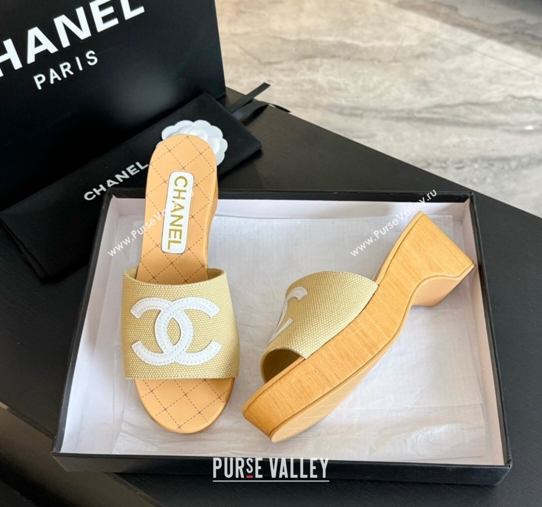 Chanel Fabric Patent Calfskin Mules G45555 Beige 2024 (modeng-24040711)