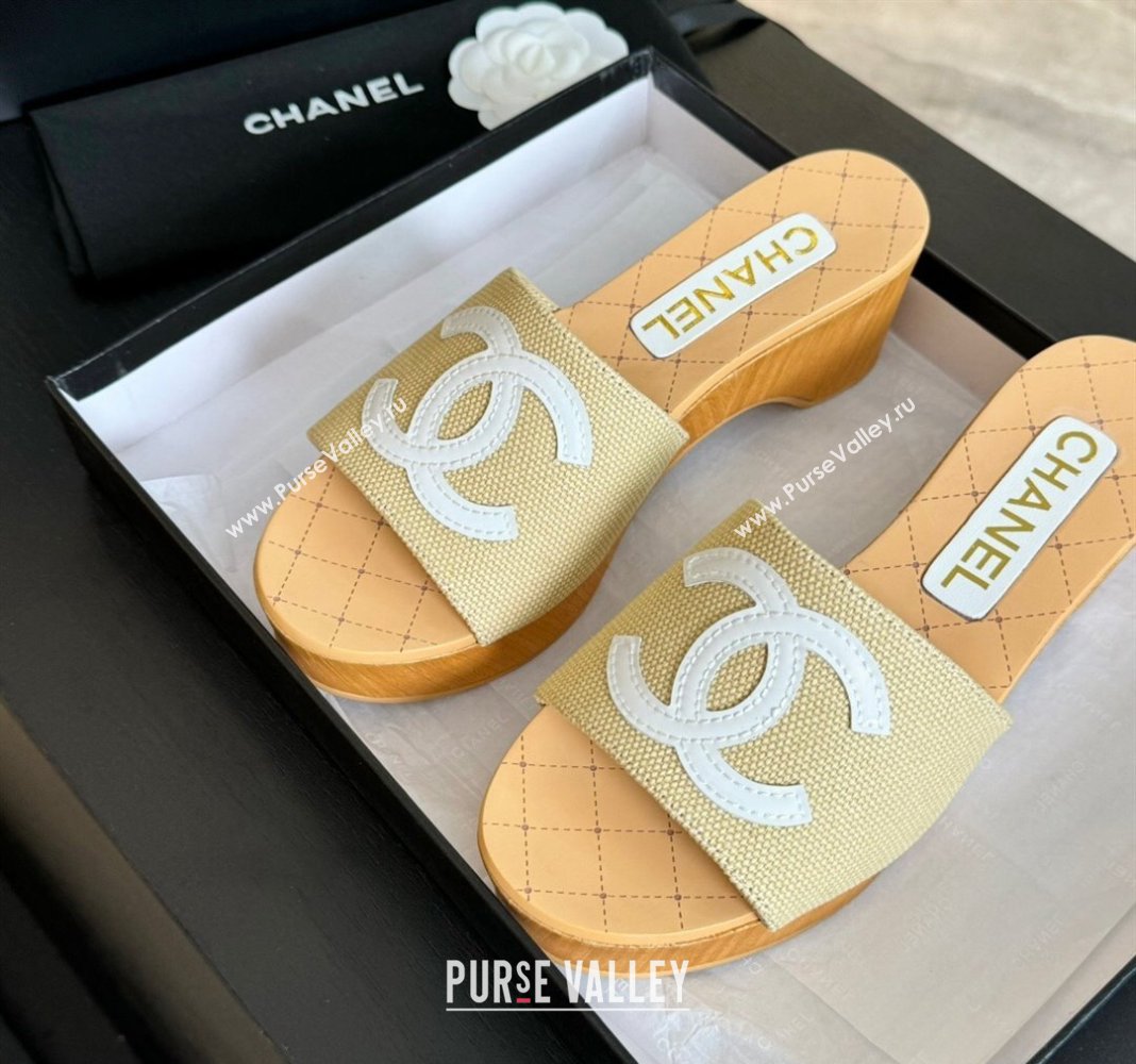 Chanel Fabric Patent Calfskin Mules G45555 Beige 2024 (modeng-24040711)