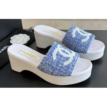 Chanel Tweed Patent Calfskin Mules G45555 Blue 2024 (modeng-24040715)