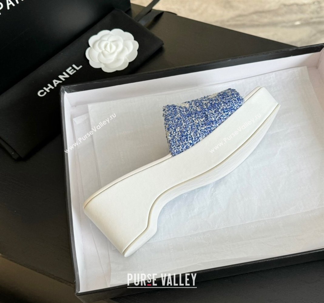 Chanel Tweed Patent Calfskin Mules G45555 Blue 2024 (modeng-24040715)