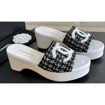 Chanel Tweed Patent Calfskin Mules G45555 Black 2024 (modeng-24040713)