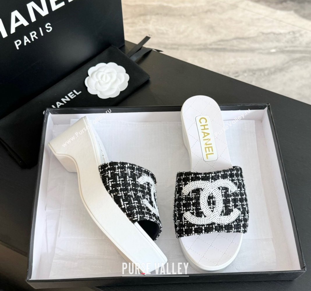 Chanel Tweed Patent Calfskin Mules G45555 Black 2024 (modeng-24040713)