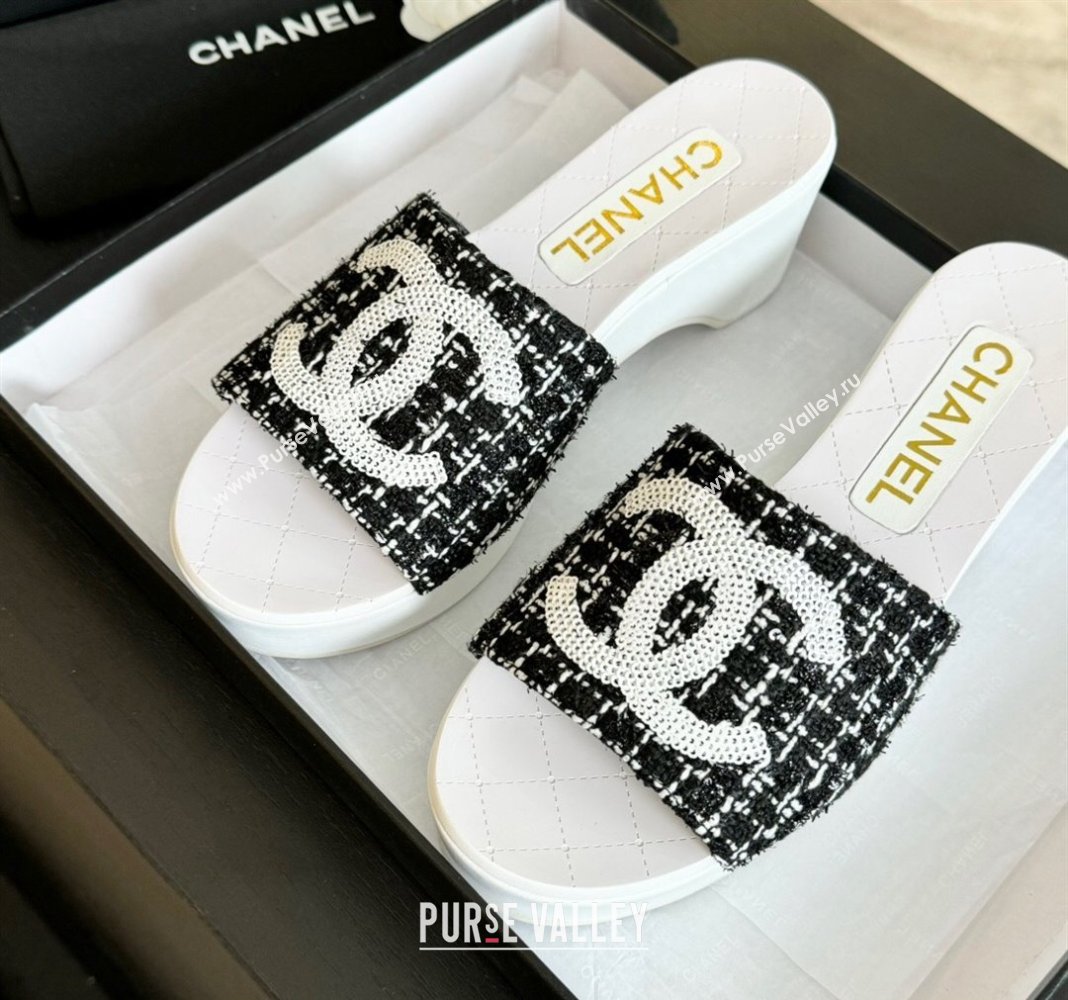 Chanel Tweed Patent Calfskin Mules G45555 Black 2024 (modeng-24040713)