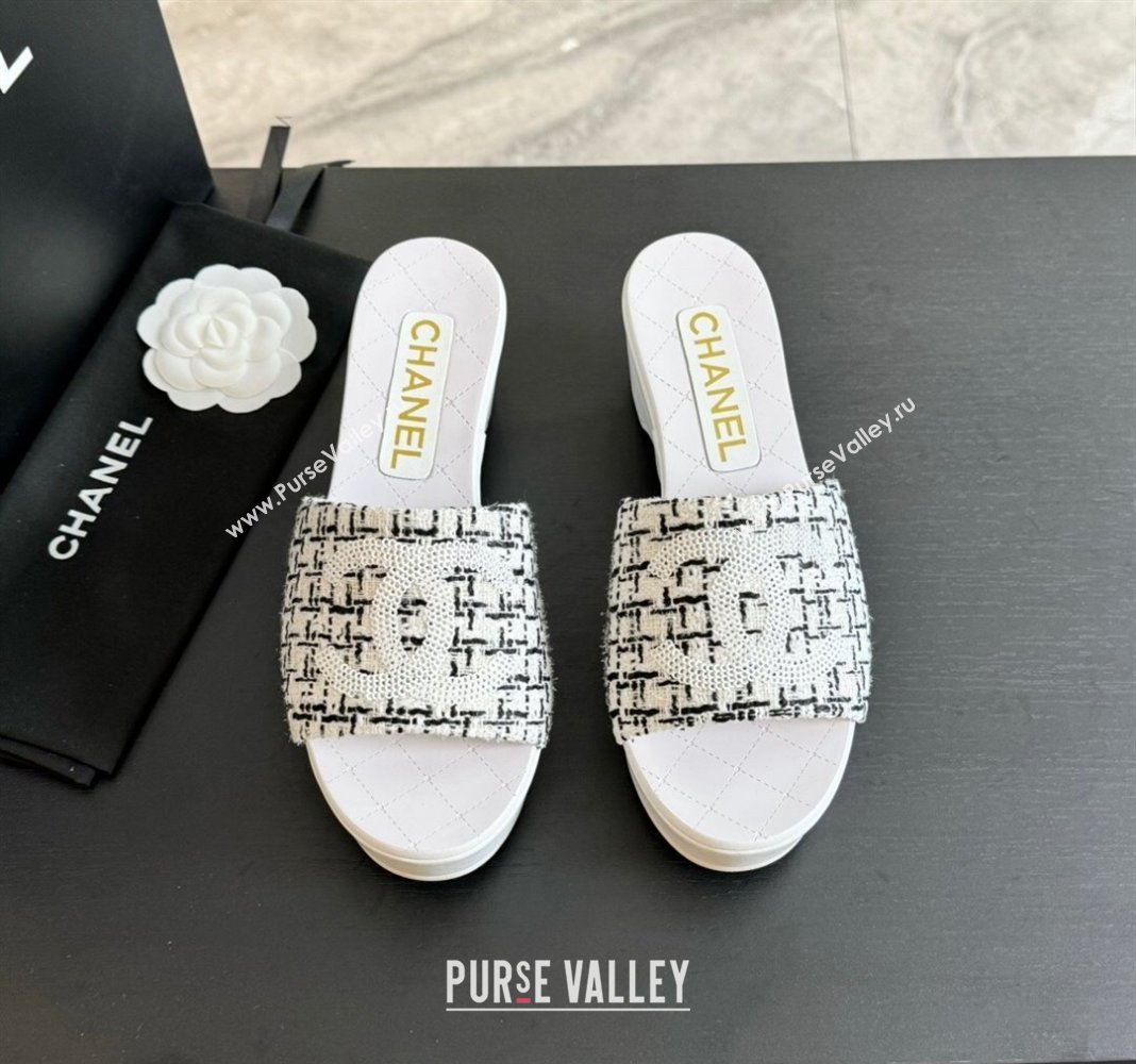 Chanel Tweed Patent Calfskin Mules G45555 Gray 2024 (modeng-24040714)