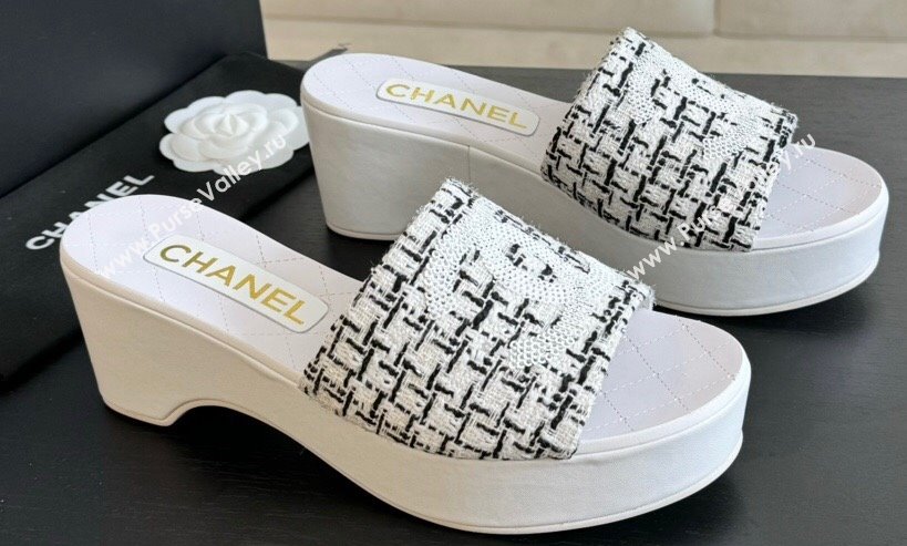 Chanel Tweed Patent Calfskin Mules G45555 Gray 2024 (modeng-24040714)