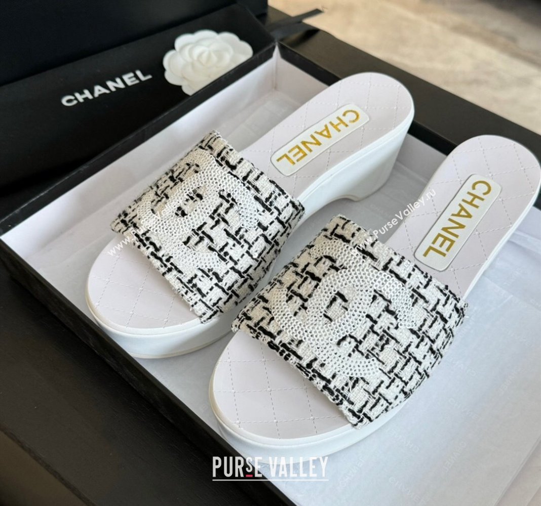 Chanel Tweed Patent Calfskin Mules G45555 Gray 2024 (modeng-24040714)