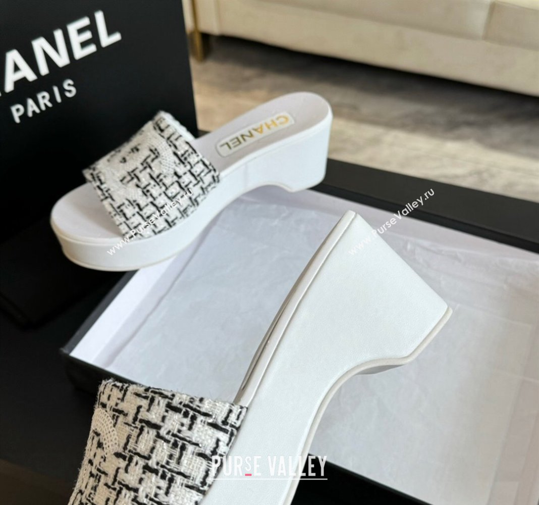 Chanel Tweed Patent Calfskin Mules G45555 Gray 2024 (modeng-24040714)