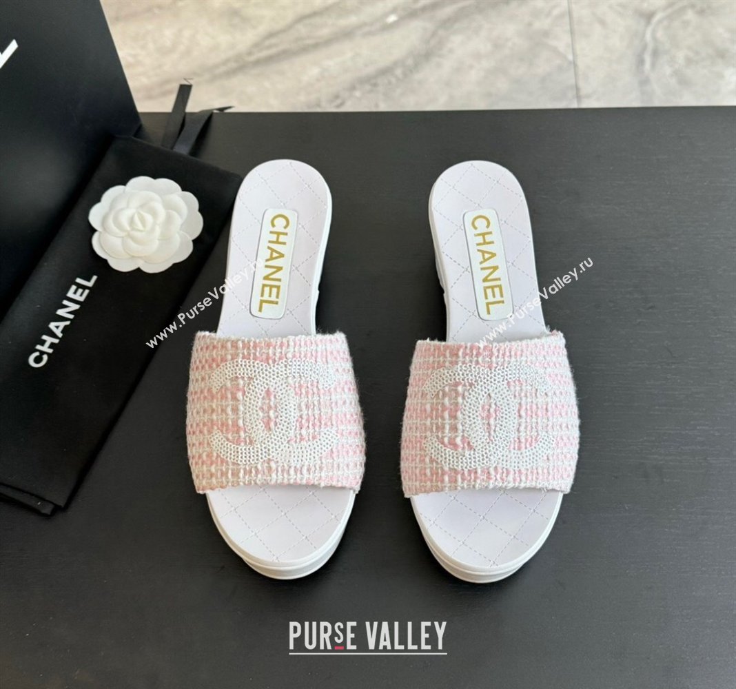 Chanel Tweed Patent Calfskin Mules G45555 Pink 2024 (modeng-24040716)