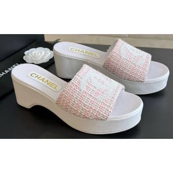 Chanel Tweed Patent Calfskin Mules G45555 Pink 2024 (modeng-24040716)