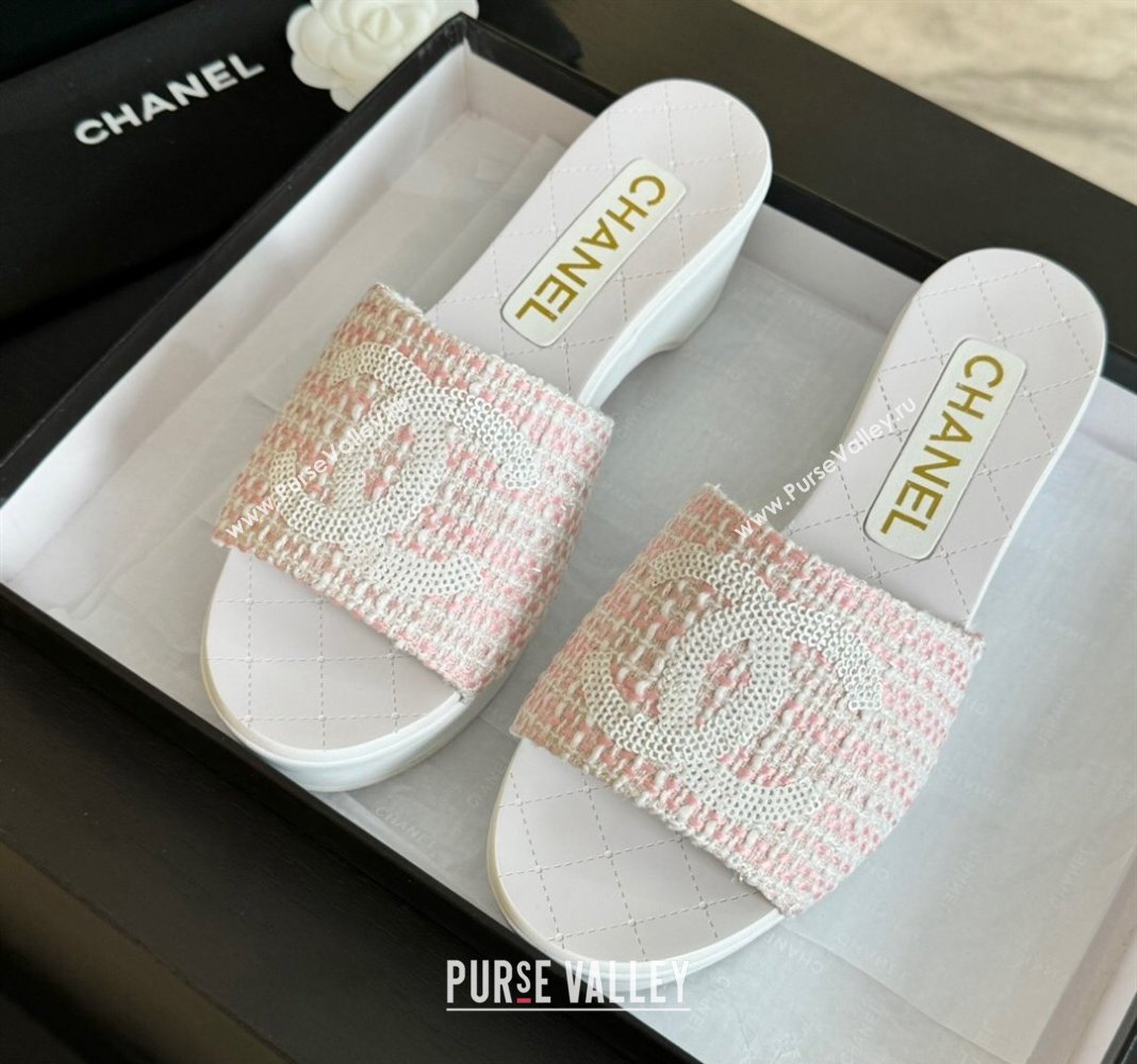 Chanel Tweed Patent Calfskin Mules G45555 Pink 2024 (modeng-24040716)