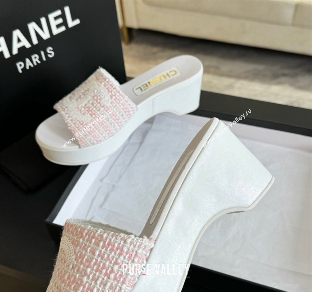 Chanel Tweed Patent Calfskin Mules G45555 Pink 2024 (modeng-24040716)