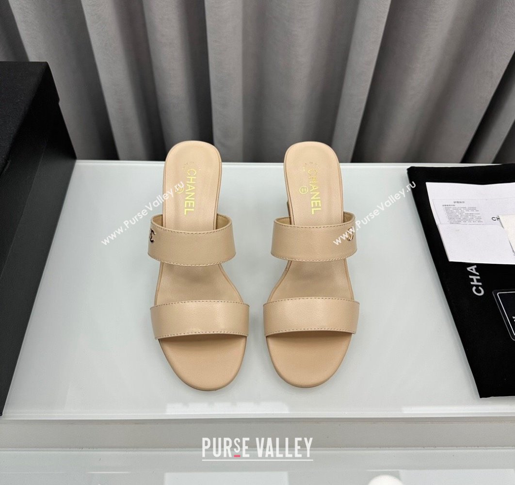 Chanel Lambskin Imitation Pearls Mules G45685 Beige 2024 (modeng-24040719)