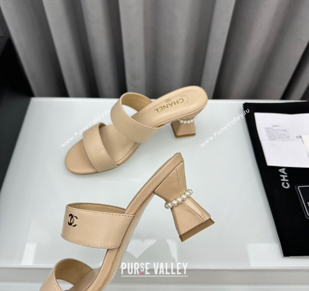 Chanel Lambskin Imitation Pearls Mules G45685 Beige 2024 (modeng-24040719)