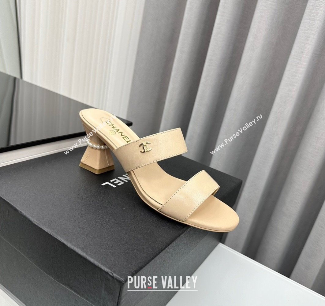 Chanel Lambskin Imitation Pearls Mules G45685 Beige 2024 (modeng-24040719)