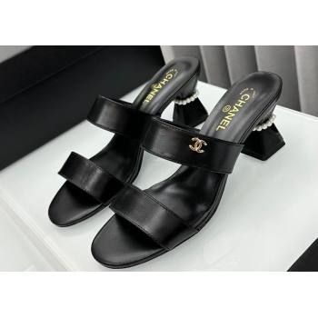 Chanel Lambskin Imitation Pearls Mules G45685 Black 2024 (modeng-24040717)