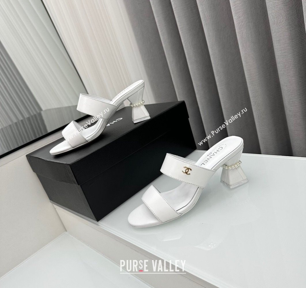 Chanel Lambskin Imitation Pearls Mules G45685 White 2024 (modeng-24040718)