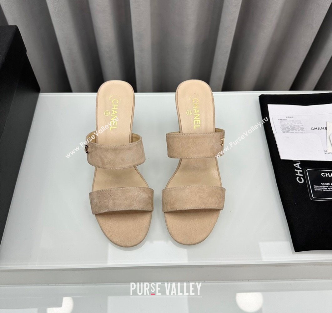 Chanel Kid Suede Imitation Pearls Mules G45685 Beige 2024 (modeng-24040721)